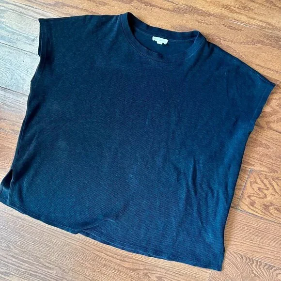 EILEEN FISHER Organic Cotton Crewneck Box Top Black Tee Size XL Cap Sleeve - Picture 7 of 14